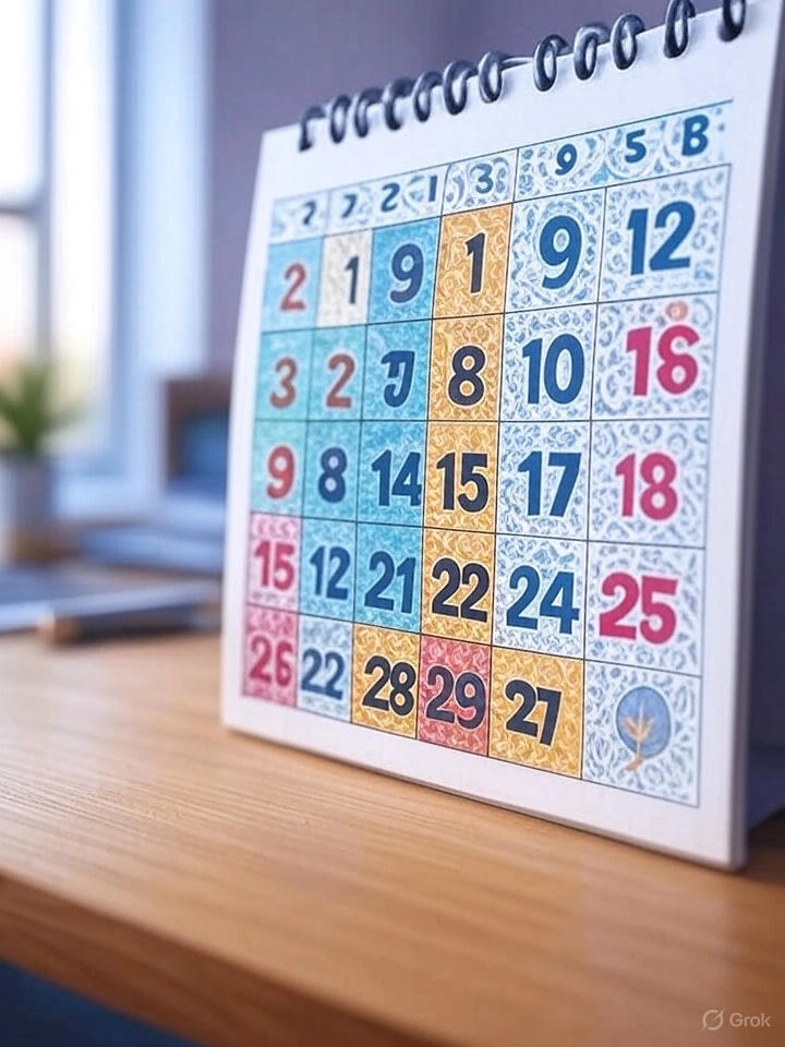 تقويم ملون يوضح موعد صرف حساب المواطن 2025 مع تاريخ الدعم