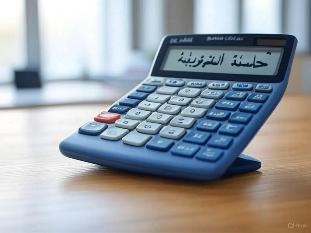 حاسبة الضريبة المضافة في السعودية 2025 على مكتب خشبي