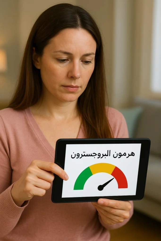 صورة توضيحية لهرمون البروجسترون مع خلفية ملونة، مثالية لجميع الدول العربية