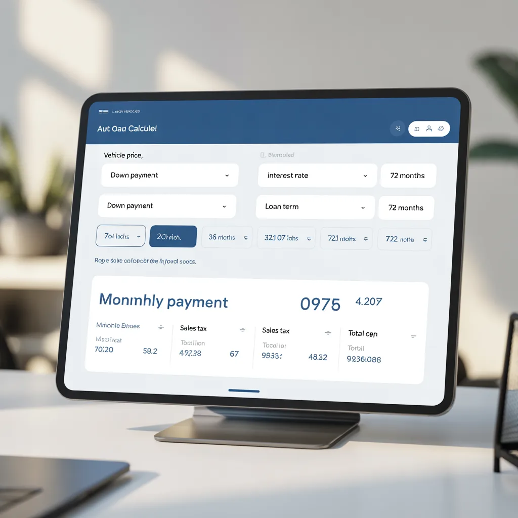 Auto loan calculators help buyers determine monthly car payments based on the vehicle price, down payment, interest rate, and loan term 
