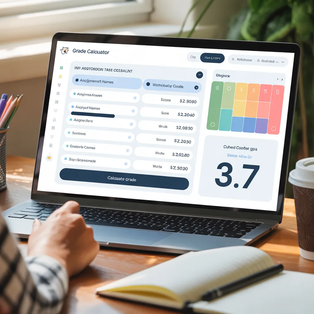 A grade calculator showing grades of student